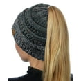 thumbnail image 2 of C.C BeanieTail Soft Stretch Cable Knit Messy High Bun Ponytail Beanie Hat, Confetti Dk Melange Gray Mix, 2 of 3