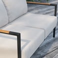 thumbnail image 4 of Merrick Lane Outdoor Loveseat with Removable Beige Fabric Cushions and Black Teak Accented Aluminum Frame, 4 of 14