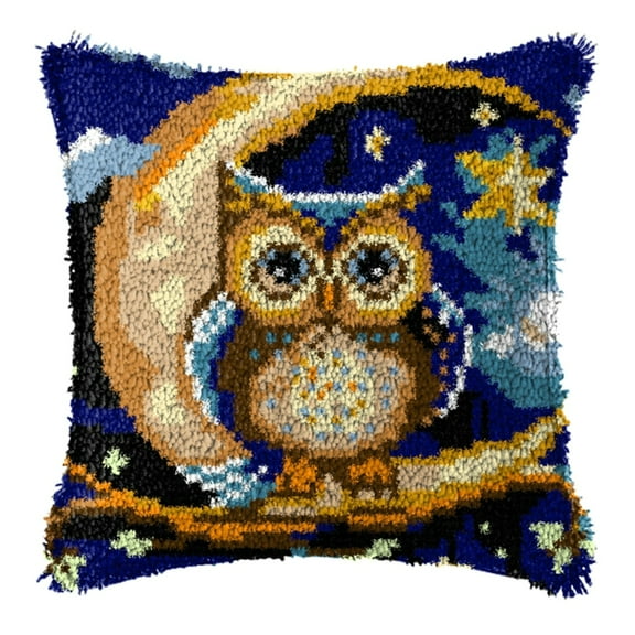 Latch Hook Kits for Adults Kids,Owl Pattern Color Printed Canvas DIY Throw Pillow Cover,Beginners Handmade Needlework Crafts Home Decoration 17x17inch