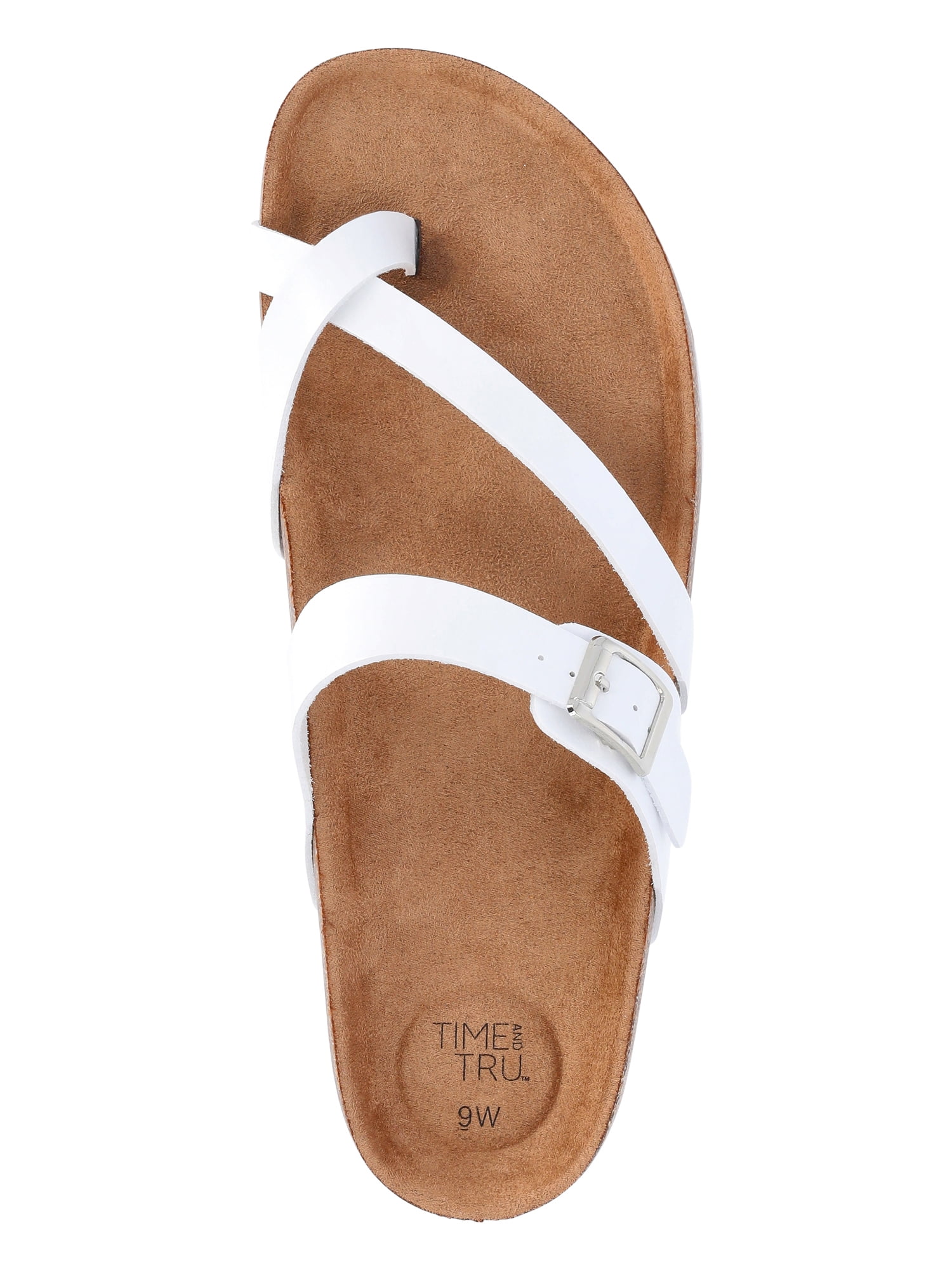 Time and Tru Women's Asymmetric Strap Footbed Sandals, Wide Width Available