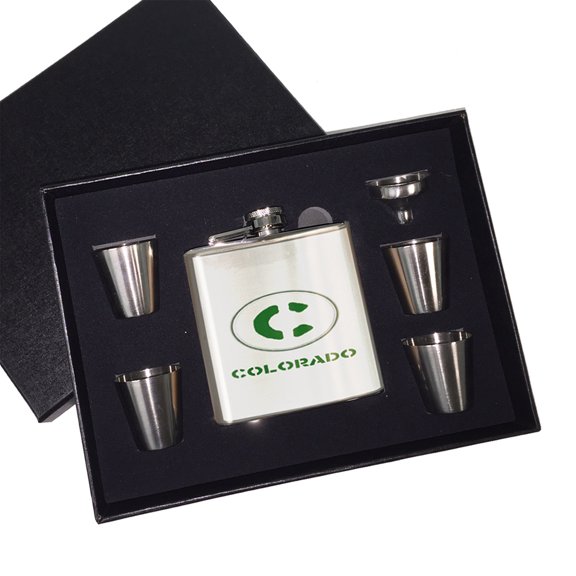 KuzmarK 6 oz. Stainless Steel Flask Set in Black Presentation Box -  Colorado Colorado