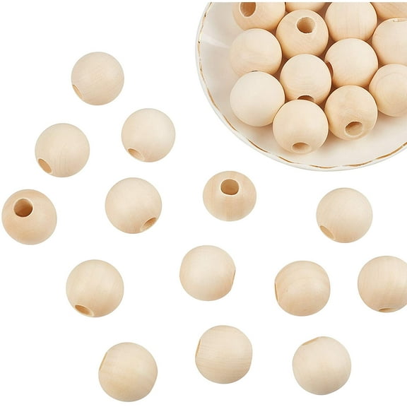 30pcs Natural Wooden Beads 30mm/1.18 Diameter 10mm Large Hole Unfinished Wood Ball Beads Wood Craft Beads
