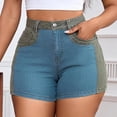 thumbnail image 3 of WIZUTIZ Womens Jean Shorts High Waisted Mid Rise Shorts Solid with Pockets Zippered Denim Shorts Fitted Stylish Casual Sports Denim Shorts for Ladies Elastic Clubs Blue, 3 of 5