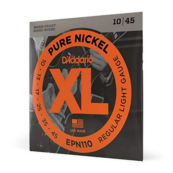 D'Addario EPN110 Pure Nickel Electric Guitar Strings, Regular Light, 10-45