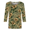 thumbnail image 3 of Women's Tops 3/4 Length Sleeve Shirts 2026 Spring Summer Womens Clothings Basic Tees Fashion Flowers Printed Round Neck Blouses Pullover, 3 of 5