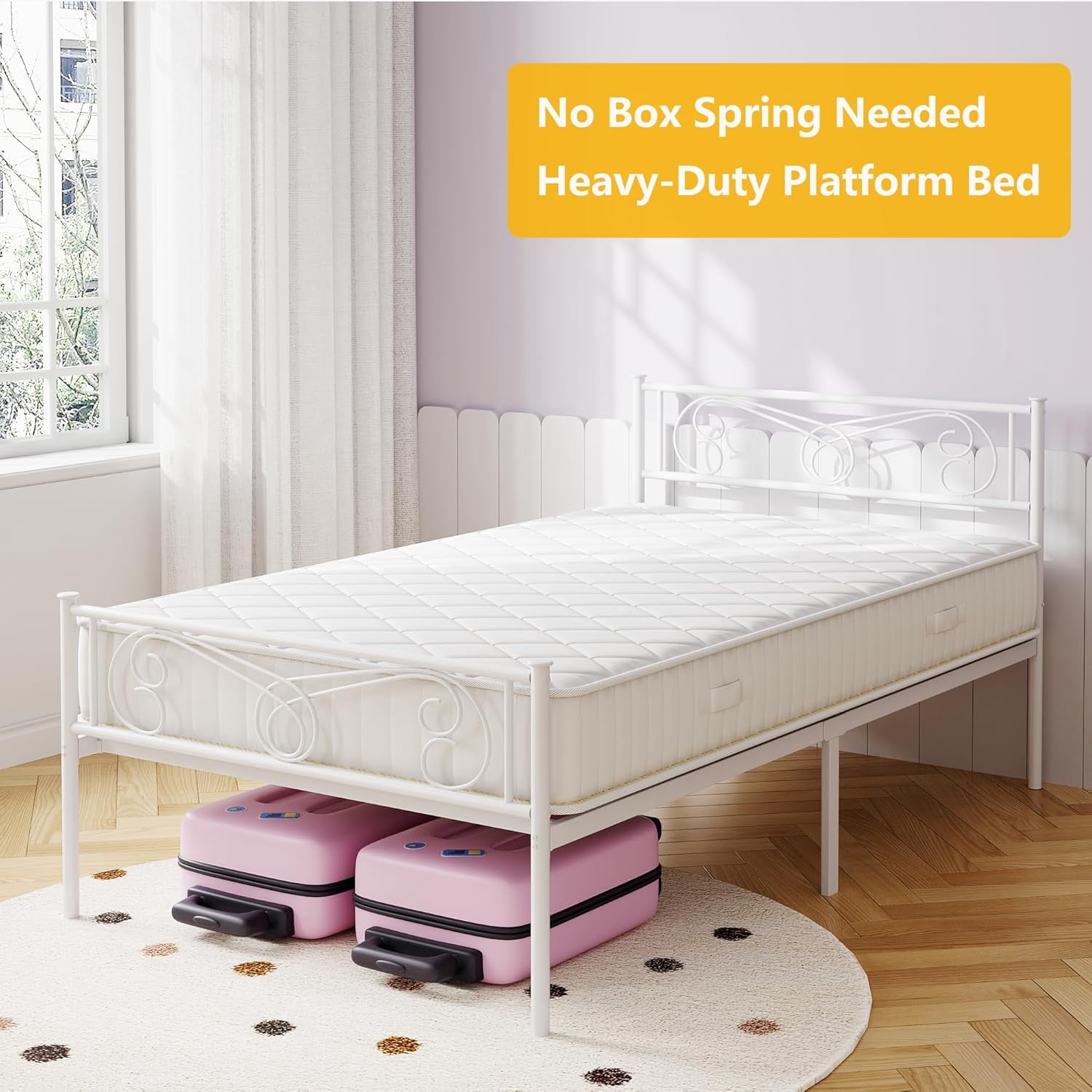 King Size Bed Frame with Headboard and Footboard,Bed Frame King Size,Metal Bed Mattress Foundation,Under Bed Storage,No Box Spring Needed