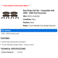 thumbnail image 2 of Rear Brake Pad Set - Compatible with 2000 - 2005 Ford Excursion 2001 2002 2003 2004, 2 of 2