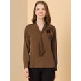 thumbnail image 2 of INSPIRAR CHIC Blusas de Manga Larga para Mujeres Camisa de Oficina de Chifón con Pliegues y Cuello con Lazo M Café, 2 of 7