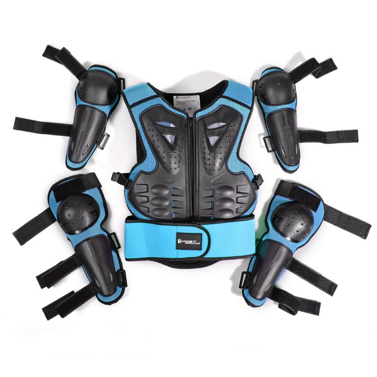  Enfant Équipement de Moto Cross Scooter, Motard Gilet Protection  Dorsale et Plastron Ski Équitation,Enfant Équipement de Protection pour  Sports D'armure Résistance Aux Chocs Blue,均码