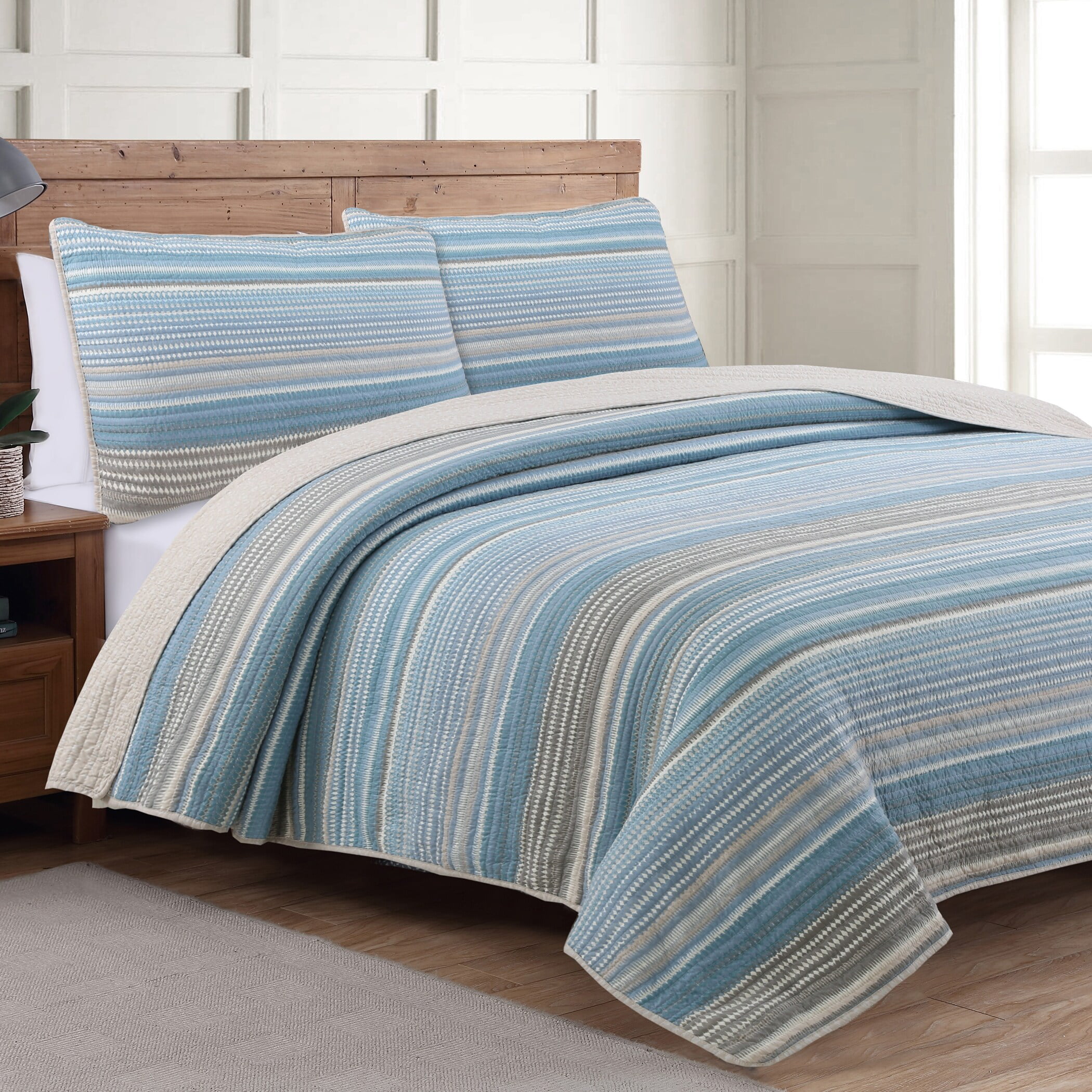 Details about   Summer Quilted Bedspread & Pillow Shams Set Sunshine Sand Waves Print 