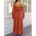 thumbnail image 2 of YOGAFOX Women's Boho Off Shoulder Long Sleeve Smocked Side Split Flowy A Line Maxi Dress S-XXL, 2 of 5