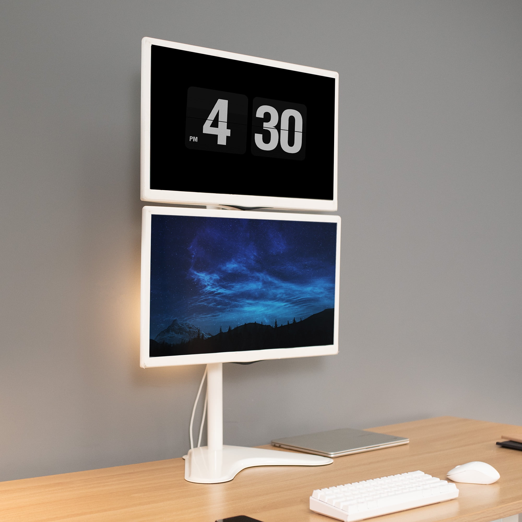 VIVO White Dual LCD Monitor Vertical Stand Mount, Fits 2 Ultrawides up to 34"