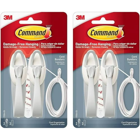 Command Cord Bundler Organizer - Cable Organizer - 2 Pack, 4 White Bundlers