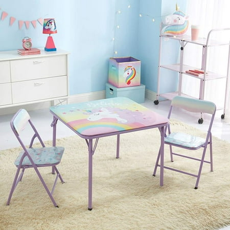 Heritage Kids Unicorn 3Piece Table & Chair Set with 2 Folding Chairs & 1 Table  Ages 3+  Mint