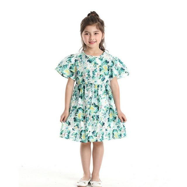 Xuewenshw Robe d'Été à Manches Courtes Imprimée Florale avec Nœud pour Enfants, Mode Mignonne pour Bébé