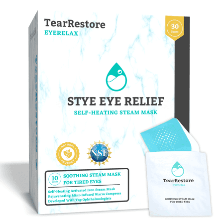 TearRestore EyeRelax Self-Heating Steam Mask for Stye Care, Infused Warm Compress, 10 Count