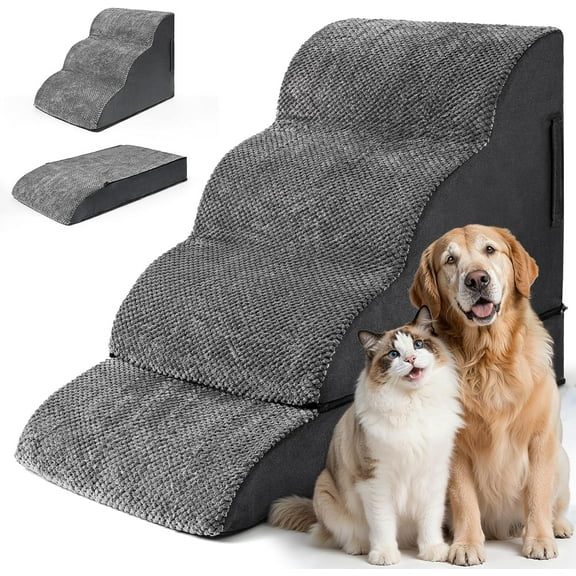 Dog Stairs for Small Dogs, Puppy, Older Cat, High Density Foam Pet Ramp for Sofa, Couch and Bed, 2-in-1 Convertible Dog Steps(3-Step & 4-Step)