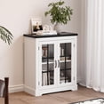 thumbnail image 3 of Yeshouse Aparador con espacio de almacenamiento, vitrina con puertas de cristal, toma de corriente integrada, placa superior negra con relieve, para cocina, barra de café, despensa, sala de estar, 3 of 7