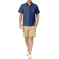 thumbnail image 2 of INSPIRE CHIC Men's Shirts Short Sleeve Summer Cotton Patchwork Button Down Shirts XL Navy Blue, 2 of 6