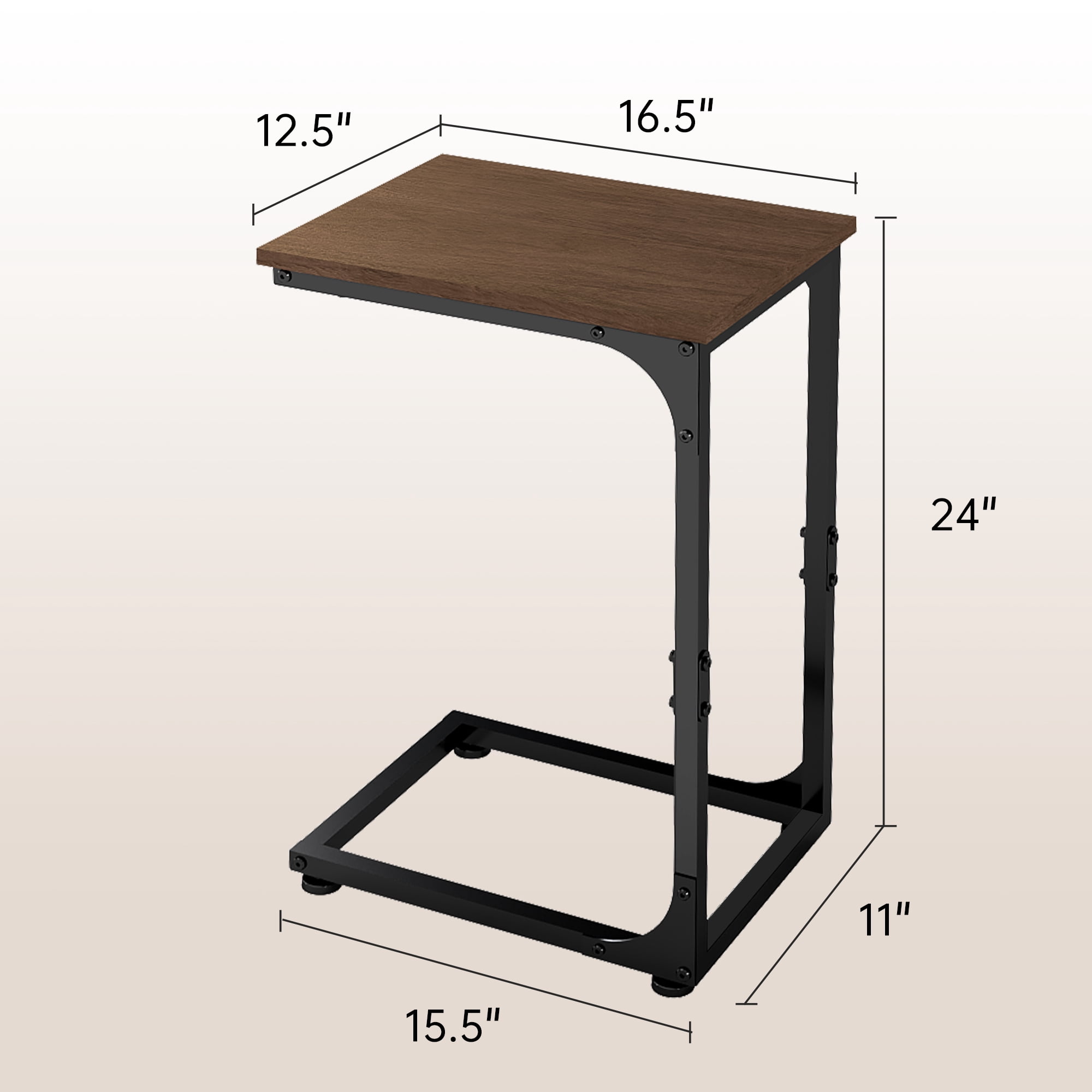 Melocadol C-Shaped End Table Set of 2, C Shaped Under Couch Slider, Small Side Tables with Metal Frame, Adjustable Feet, for Living Room, Bedside, Sofa, TV Dinner, Recliner, Walnut