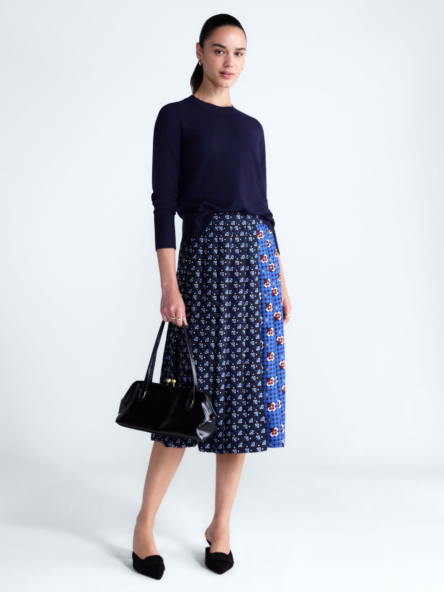 Free Assembly Women’s and Women’s Plus Pleated Tab Waist Midi Skirt, Sizes 0-28W