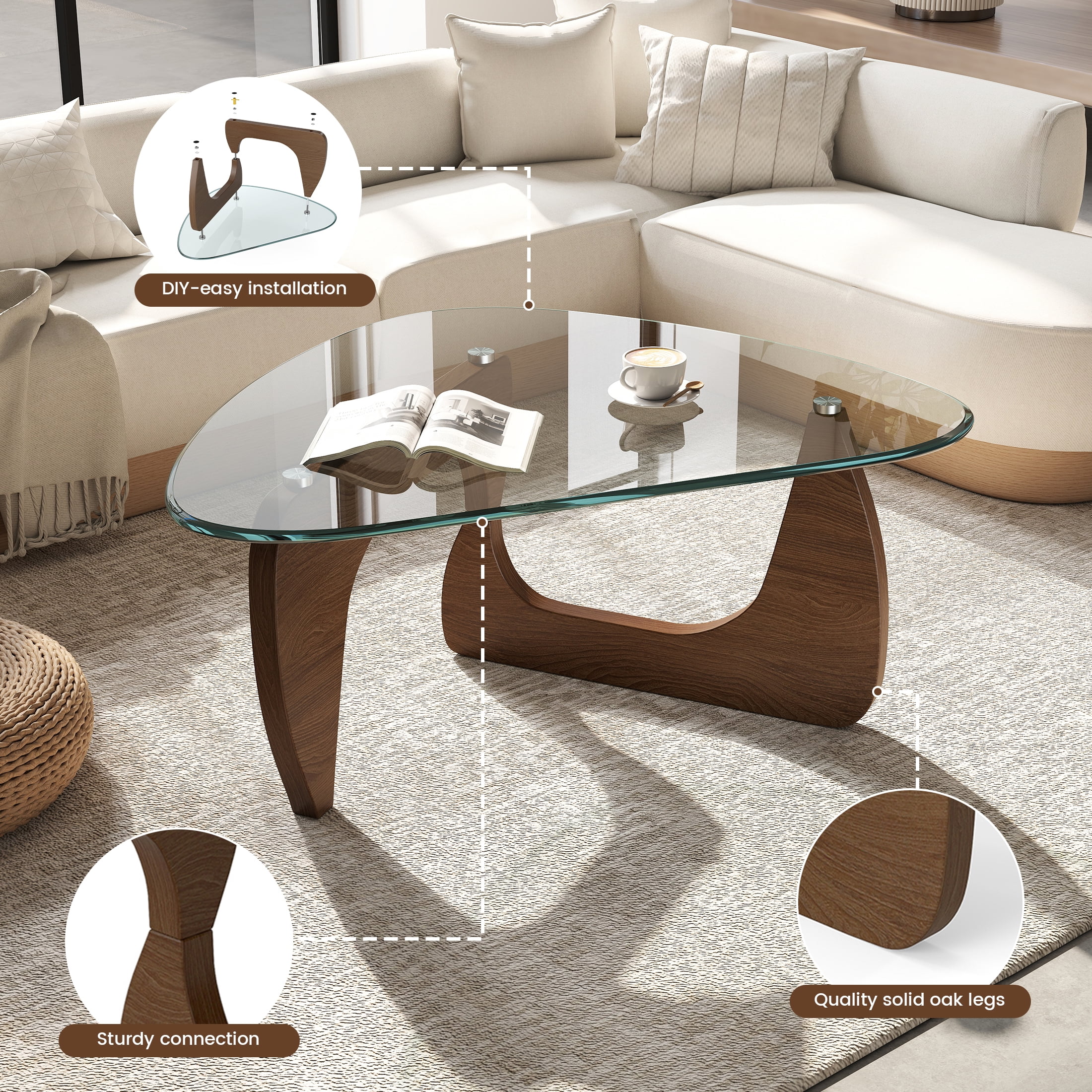 Daluvenix Modern Glass Coffee Table for Living Room, Mid Century Coffee Table, Triangle Small Coffee Tables, Suitable for Bedroom Living Room Reception Office Tables