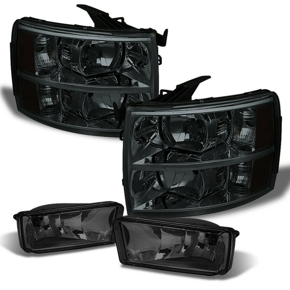 AKKON - Fits 2007-2013 2014 Chevy Silverado 1500 / 2500HD / 3500HD Smoked Headlights Smoke Fog Light Lamps Pair Left Right