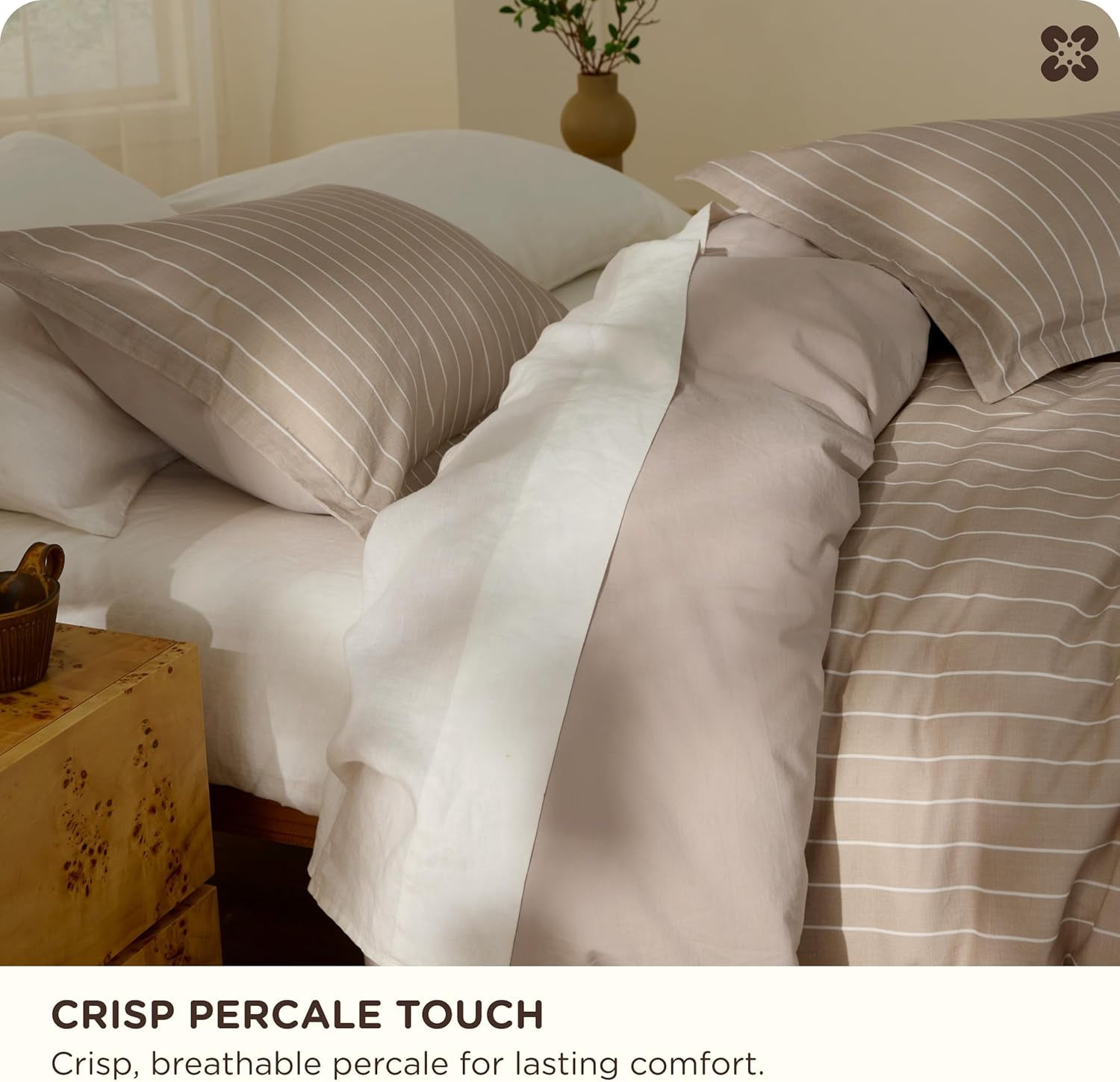 Striped Duvet Cover Queen Size, 100% Washed Cotton PureWoven Duvet Cover Linen Like Textured, Classic Striped Pattern Enhances Bedroom Comfort and Style, Stripes Olive Green, 90"x90"