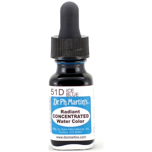 Dr. Ph. Martin's® Radiant Concentrated Water Color (51D) Watercolor Bottle, ½ US fl oz, Ice Blue, 1 Bottle