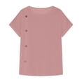 thumbnail image 4 of Womens Cotton Linen Summer Tops, Short Sleeve Shirts for Women Casual Lightweight Loose Fit Crewneck T-Shirts with Buttons, 4 of 6