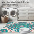 thumbnail image 5 of ODIKA 4'x6' Machine Washable Non-Slip Area Rug, Retro Mosaic Dreamscape Featuring Interlocking Floral Motifs High Traffic Rug, Teal, 448174, 5 of 5
