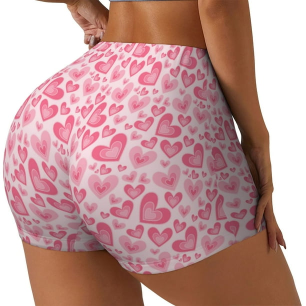 Fotbe pink heart Shorts Sin Costuras – Shorts Deportivos de Cintura Alta para Mujer, Elásticos para Gimnasio, Yoga, Running o Ciclismo-Small