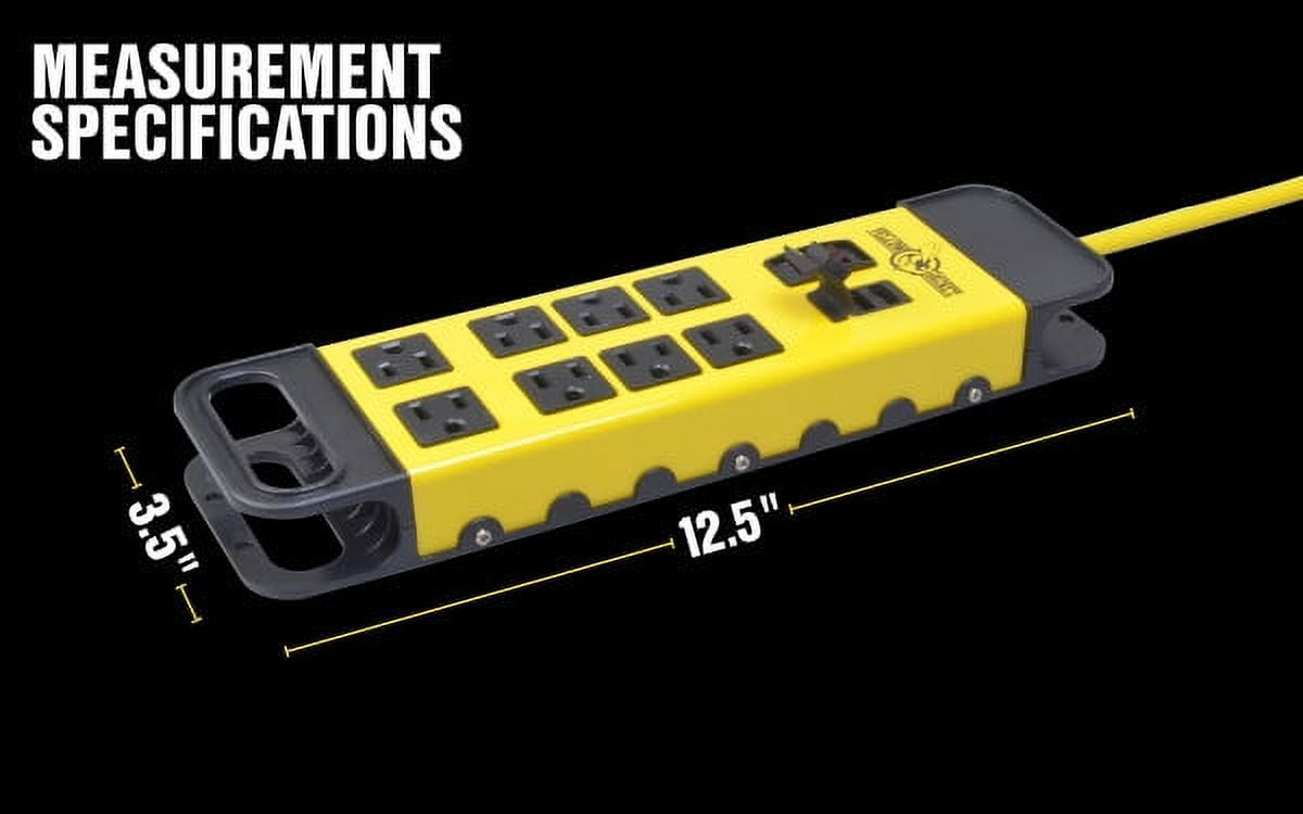 Yellow Jacket 5148 Yellow 8-Outlet Metal Power Block with 2.4A USB Ports and Debris Covers