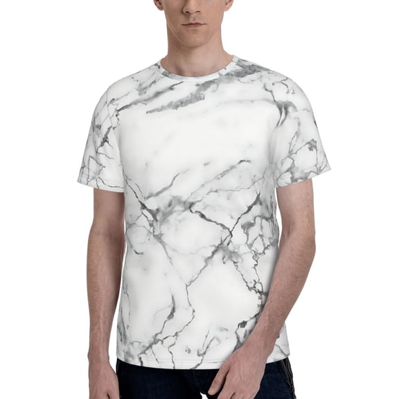 Black And White Marble T-Shirt Crew Neck Short Sleeve Full-Print for Men