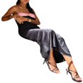 thumbnail image 5 of PENGXIANG Robe Satinée Sans Manches à Bretelles Spaghetti pour Femmes Cocktail Soirée Plage Col Bénitier Élégante Midi Robes Noir Rose G, 5 of 5