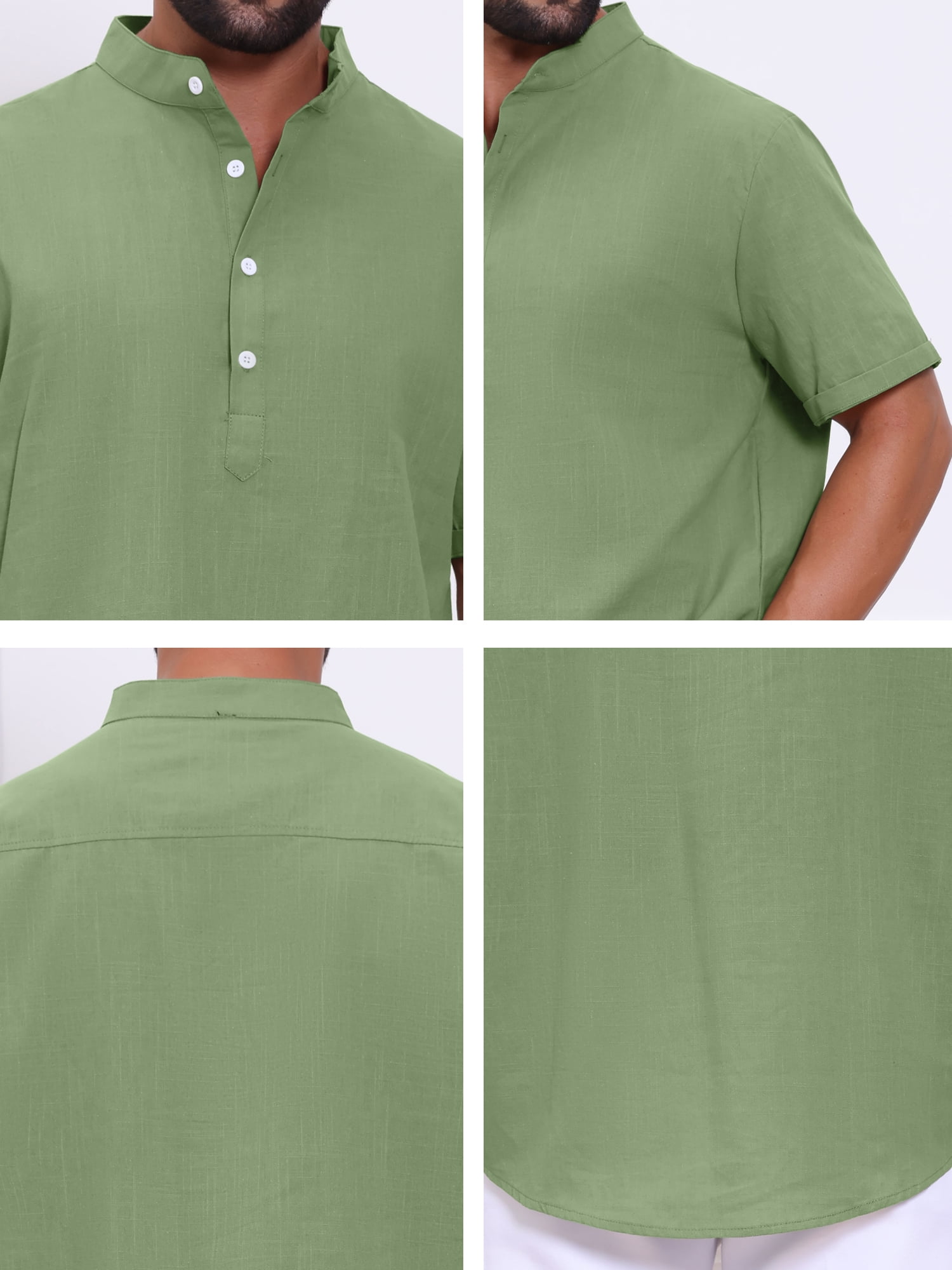 DARING DIVA Men's Solid Color Stand Collar Short Sleeve Henley Shirts 2XL Olive Green