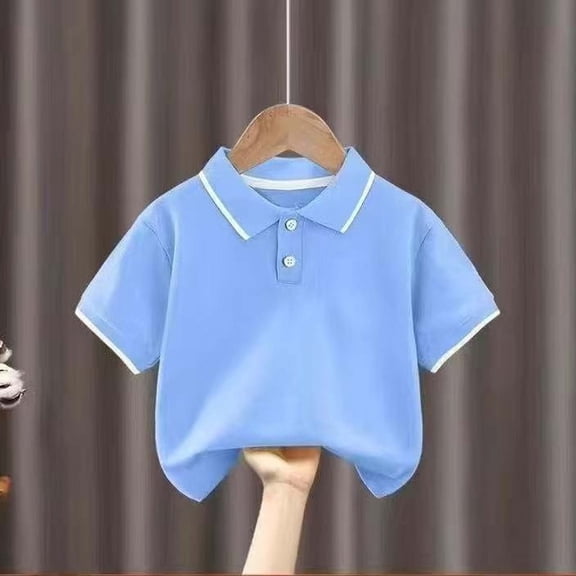 snilers Boys Girls Short Sleeve Golf Shirts Summer School Uniform Button Closure Color Block Collared Cotton Shirt 1-11 Years