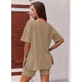 thumbnail image 4 of Ekouaer Womens Pajamas 2 Piece Lounge Sets Oversized V Neck T-Shirts Tops Biker Shorts Set Workout Reversible Tracksuit Light Blue M, 4 of 5
