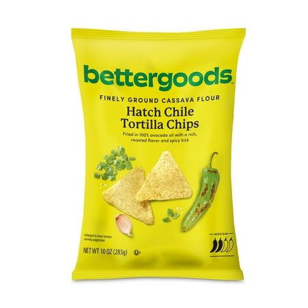 bettergoods Finely Ground Cassava Flour Hatch Chile Tortilla Chips, 10 oz
