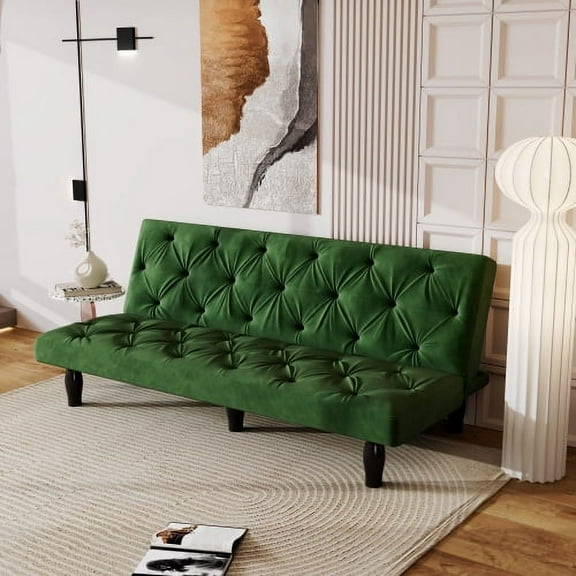 Leumius Home Wood Reclining Futon Sofa Bed, Green