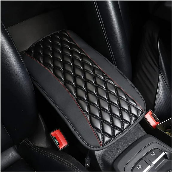 Leather Car Center Console Armrest Pad, PU Waterproof Auto Seat Box Cover Protector, Hand Rest Cushion Protection Pad, Vehicles Interior Accessories Universal for Car,SUV (Black-B)