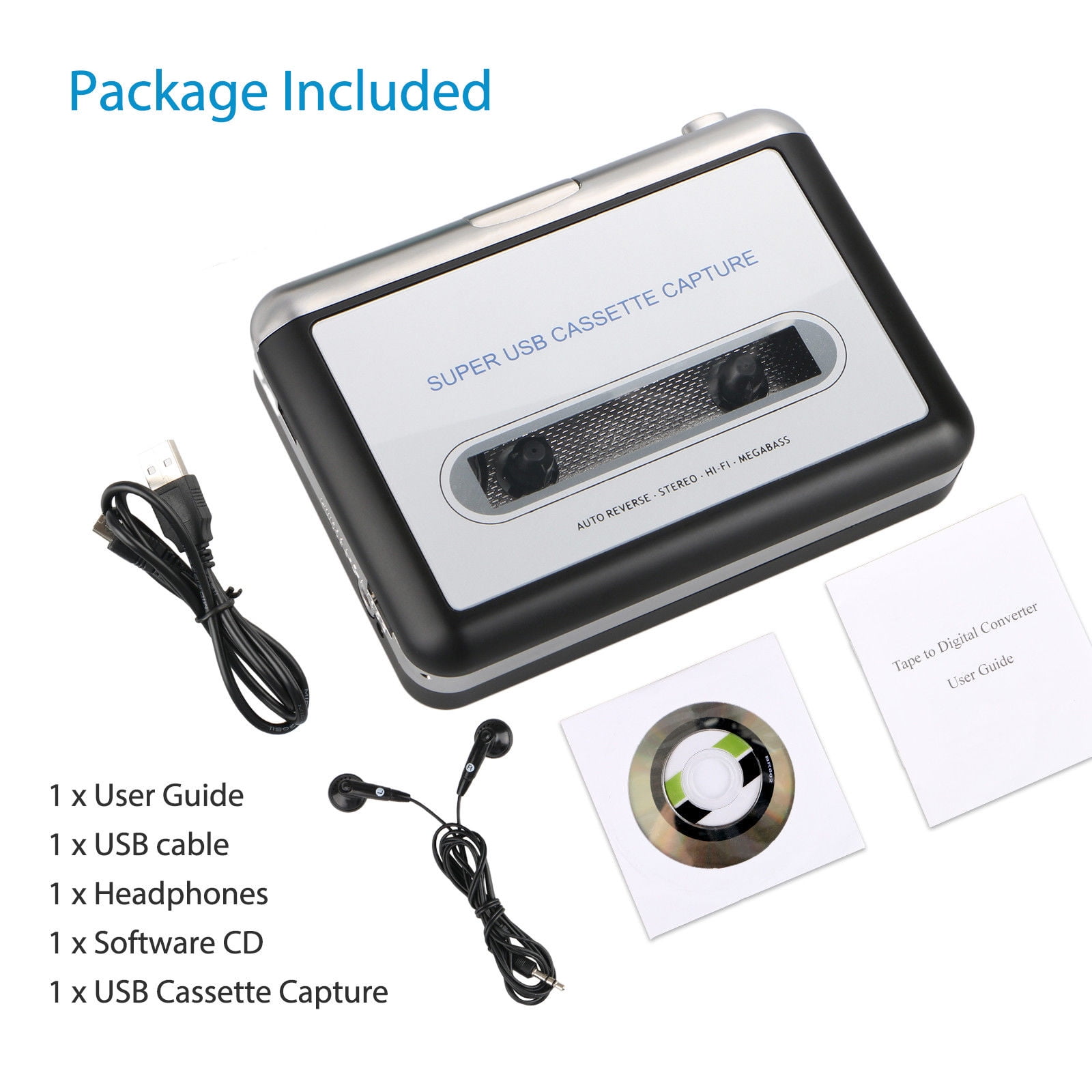CCHKFEI Cassette Player Portable Tape to PC Converter USB Cassette Recorder Tape-to-MP3 Music Player Convert Tape Cassettes to MP3 CD/Analog Audio to Digital Format 