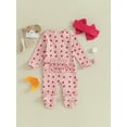thumbnail image 5 of Musuos Infant Girl Valentine's Day Jumpsuit with Bow Headband 3 6 12 18M Long Sleeve Ruffled Heart Print Zip Up Romper, 5 of 10