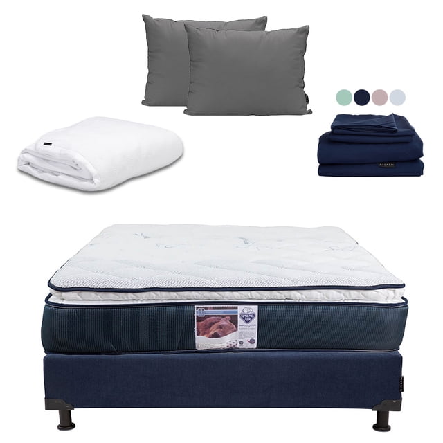 Colchón Individual Monaco + Box Base Cama + Almohada 2Pack + Protector Cloud + Sabanas Softy