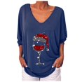 thumbnail image 2 of Fiaer Christmas Tshirts Women V Neck Oversized Trendy T Shirts Long Sleeve Glass Funny Back Button Loose Fit Tops Blue L, 2 of 5