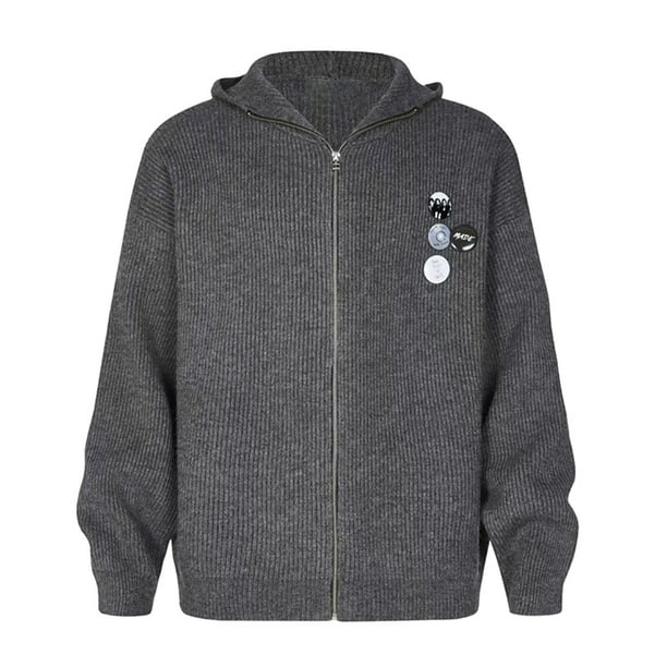Suéter Y2k con insignia para hombre, jersey de manga larga, prendas de vestir exteriores con cremallera, cárdigan de punto, suéteres masculinos, ropa de punto holgada de moda para invierno