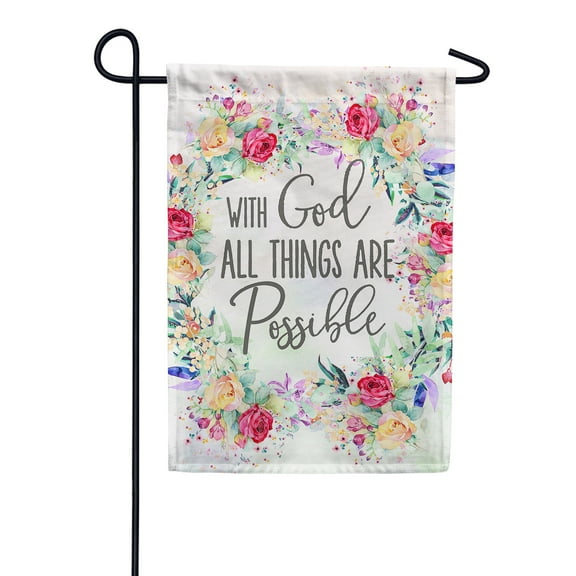 America Forever With God All Things Are Possible Garden Flag 12.5 x 18 inch Religious Motivational Double Sided Christian Faith Floral Wreath Yard Outdoor Decorative Inspirational Quote Positive Flag