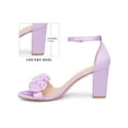 thumbnail image 2 of BLISSFUL STEP Flowers Satin Block Heels Ankle Strap Open Toe Heel Sandals for Women Purple 7.5, 2 of 7