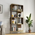 thumbnail image 6 of 4-Tier Industrial Bookcase, Rustic Wood and Metal Frame, Asymmetrical Shelf Design, Display Storage Shelf for Living Room, Home Office, Small Space, 6 of 11