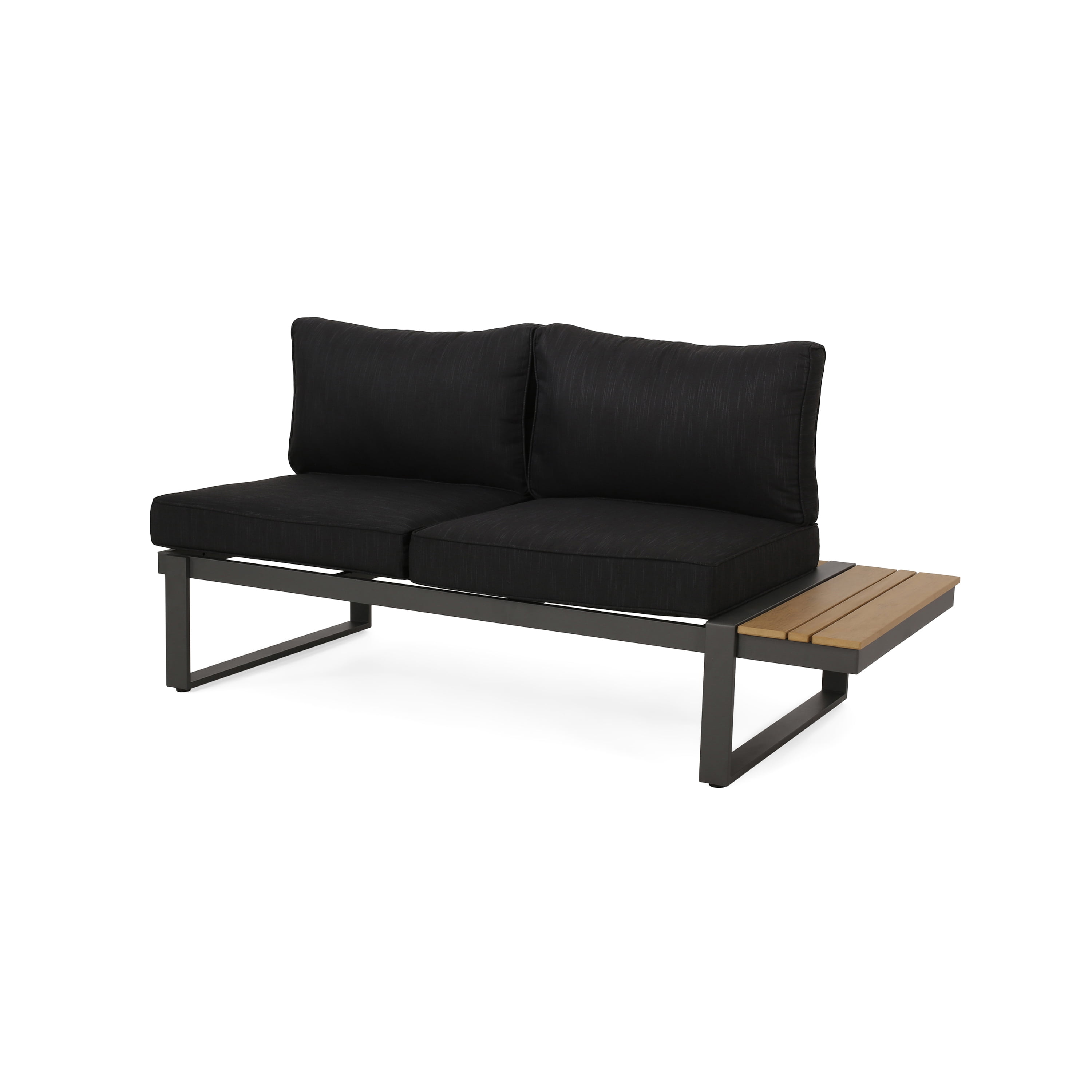 Outdoor Right Arm Combined Sofa Seat, Aluminum Frame Splicing Leisure Couch for Patio Garden, Dark Gray